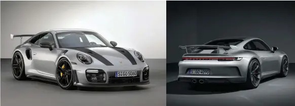  ??  ?? The GT models are coming. Expect the 992 GT2 (left) to be packing an 800bhp punch. Purists will prefer the 992 GT3 (above), which will retain its normally aspirated engine for now