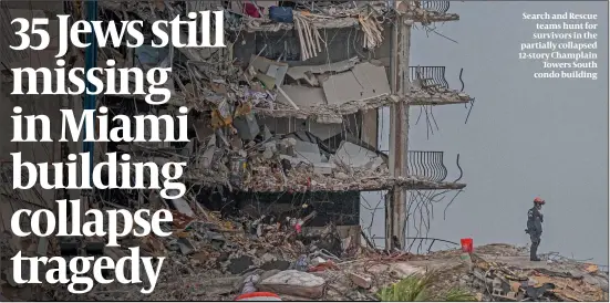  ?? PHOTO: GETTY IMAGES ?? Search and Rescue teams hunt for survivors in the partially collapsed 12-story Champlain Towers South condo building