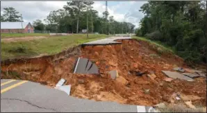  ?? ?? A section of Highway 26, washed out from Hurricane Ida. (AP/Hattiesbur­g American/Dominic Gwinn)