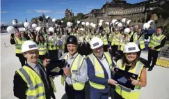  ??  ?? Atlantic Square in Glasgow, left, and New Waverley in Edinburgh, at its topping out above, will house civil servants.