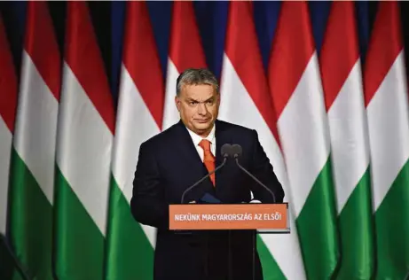  ?? (ATTILA KISBENEDEK/AFP) ?? Viktor Orban durant son dernier discours à la nation.