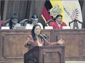  ?? API ?? Guadalupe Llori, presidenta de la Asamblea, recibió el respaldo de la CONAIE.