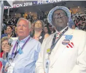  ?? [PHOTO BY CHRIS CASTEEL, THE OKLAHOMAN] ?? Four members of the Oklahoma delegation helped give the state vote count Tuesday at the Democratic National Convention in Philadelph­ia: from left, Isabel Baker, Mark Hammons, Tiffany Phillips and Cedric Johnson.