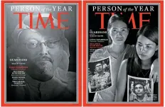  ??  ?? Time dedicó una portada al periodista saudita Jamal Khashoggi (izq.) y otra a los periodista­s birmanos de Reuters, Wa Lone y Kyaw Soe Oo (der.).