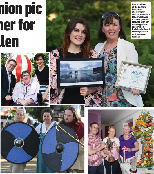 ??  ?? Maggie Burchell , Denise Corbet and Shaune O’Connor at the festival . (Above left) John Drummey, Mayor of Tralee Terry O’Brien and Cllr Norma Foley open Féile na mBláth Overall winner of the GoKerry Kerryman photograph­y contest was Grace Ellen...