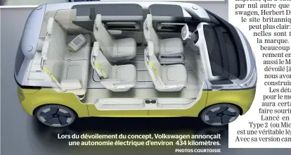  ?? PHOTOS COURTOISIE ?? Lors du dévoilemen­t du concept, Volkswagen annonçait une autonomie électrique d’environ 434 kilomètres.