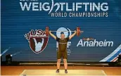  ?? PHOTO: JOSEPH MCCRAY/ELEIKO ?? Laurel Hubbard lifts in the snatch at the world championsh­ips in Anaheim.