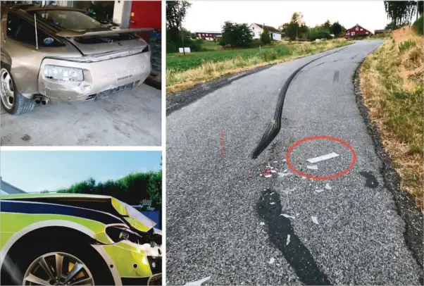  ?? FOTO: TIPSER ?? KJØRTE FRA BILSKILTET: Hjulsporen­e viser Porschens videre ferd opp Vestølveie­n i Gjerstad. Igjen ligger det ene bilskiltet.