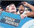  ?? ROBERT DEUTSCH / USA TODAY SPORTS ?? Marquette Golden Eagles guard Tyler Kolek (left) and forward David Joplin celebrate after defeating the Xavier Musketeers in the championsh­ip game of the Big East Tournament at Madison Square Garden in New York last season.