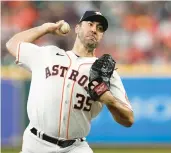  ?? DAVID J. PHILLIP/AP ?? Astros starter Justin Verlander pitches to a Twins batter on Aug. 23.