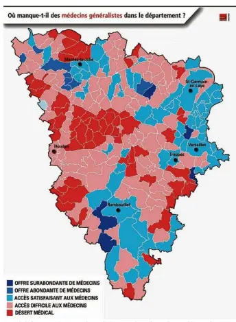  ??  ?? Carte de la fracture sanitaire pour les médecins généralist­es des Yvelines publiée par L’UFC-QUE Choisir (*Tarif maximal accepté : aucune limite). Deux autres cartes ont été publiées, l’une sans aucun dépassemen­t d’honoraires, et une autre avec 40 % de...