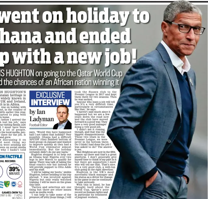  ?? PA ?? Looking back: Hughton is proud to see his Brighton players doing so well