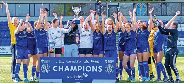  ?? Phil Jones/sportseyep­hoto.com ?? ●●Macclesfie­ld FC Women celebrate after they were crowned Cheshire Premier League champions 2024