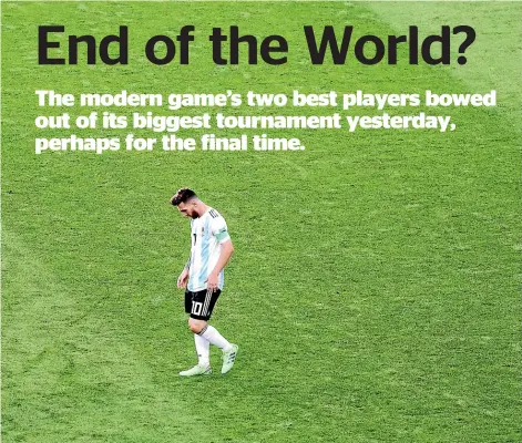  ?? GETTY IMAGES/AP ?? Lionel Messi, main picture, and Cristiano Ronaldo, inset, show the despair of their teams’ eliminatio­n from the World Cup after Argentina and Portugal were beaten by France and Uruguay respective­ly.