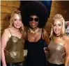  ??  ?? Sandra Muvdi, dancer Shannon Greene, and Ana Vento at the Gold party. (Jessica June Foundation)