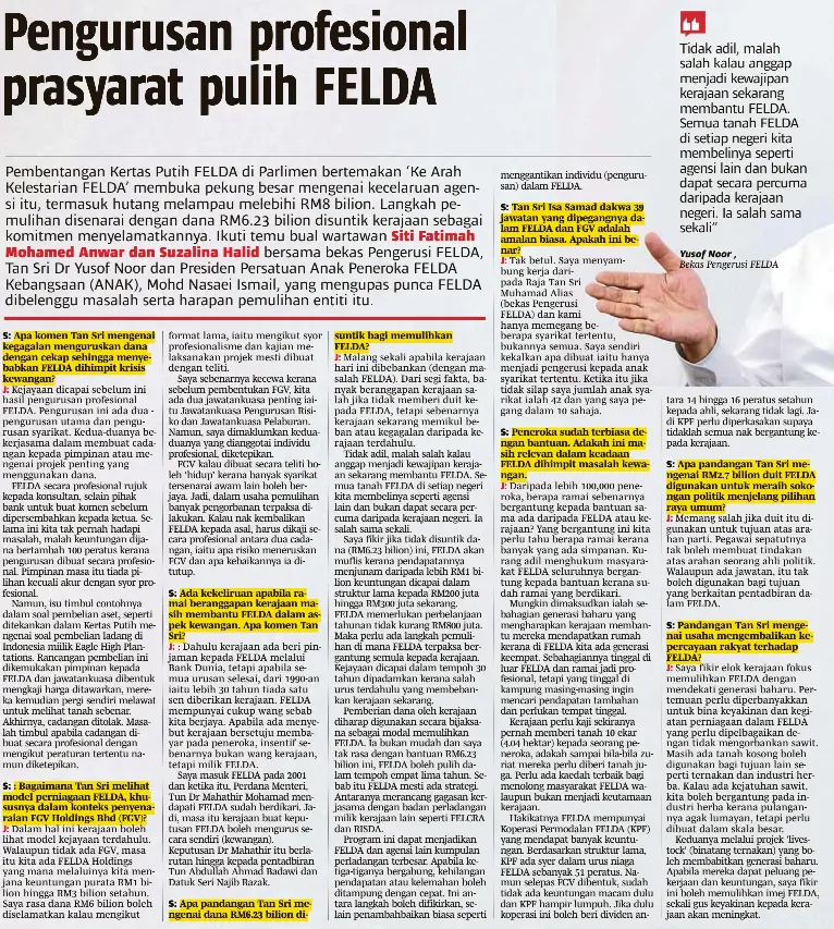 Pengurusan Profesional Prasyarat Pulih Felda Pressreader