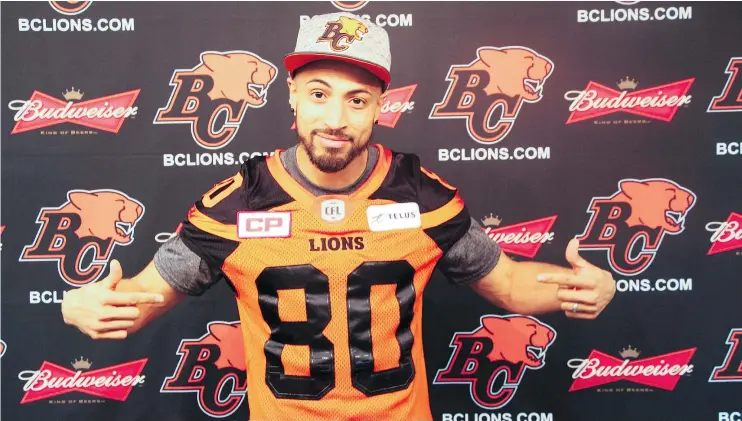  ?? — NATALIA SIMO ?? Receiver Chris Williams says Vancouver ‘has always been a destinatio­n in the back of my mind’ since he first played here as a CFL rookie in 2011.