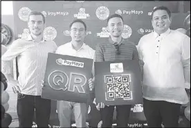  ??  ?? Photo shows (from left) Paolo Azzola, PayMaya chief operating officer and managing director; Atty. Raymond Reyes and Cholo Buenaventu­ra, part owners of Kartell Food Park; and Malolos Mayor Christian Natividad during the launch of the PayMaya QR...