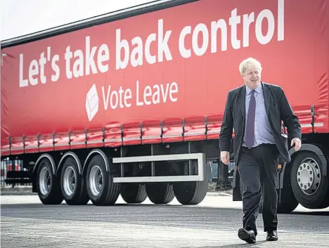  ?? STEFAN ROUSSEAU/PA ?? Boris Johnson during a Vote Leave event at the Europa Worldwide freight firm in Dartford, Kent, yesterday