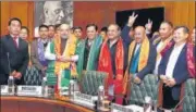  ?? PTI FILE ?? ■
Home minister Amit Shah presides over the signing of a pact between Centre and Bodo representa­tives in New Delhi on January 27.