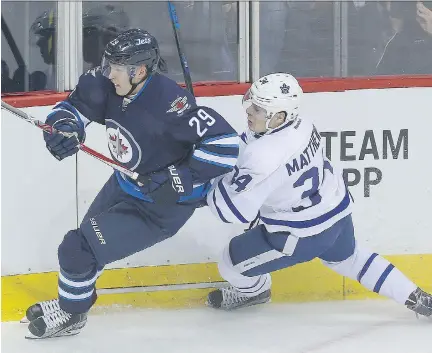  ?? BRIAN DONOGH/FILES ?? Patrik Laine and Auston Matthews are tied for the NHL league lead in goals among rookies.
