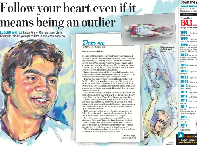  ?? GETTY Illustrati­on: SUDHIR SHETTY ?? Shiva Keshavan at the 2014 Sochi Games.