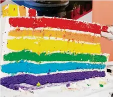  ?? ?? Supreme Kakes Owner Veronica Anaya slices a rainbow cake for sampling at A Colorful LGBTQ+ Wedding Experience.