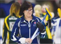  ??  ?? Nova Scotia skip Mary-Anne Arsenault smiles after defeating Northern Ontario to advance at the Scotties Tournament of Hearts in Penticton, B.C., on Saturday
