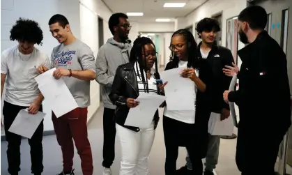  ?? Achievemen­t.’ Photograph: Aaron Chown/PA ?? Students in London receive their A-level results. ‘Those who made the grades they hoped for … are entitled to consider that an exceptiona­l