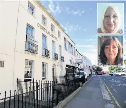  ??  ?? Central Hotel, on Cheltenham’s Portland Street, and unhappy guests Shirley-anne Gray, top, and Christine Noddings