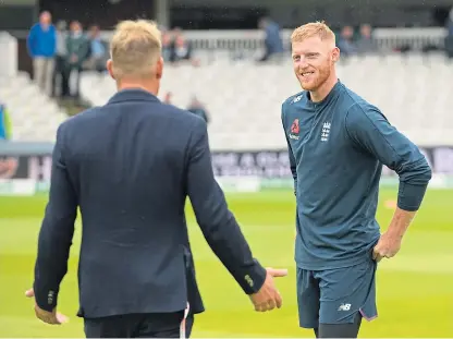  ?? Picture: Getty. ?? Shane Warne of Sky Sports talks to England’s Ben Stokes on the outfield at Lord’s.