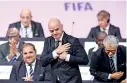  ??  ?? Gianni Infantino (standing in centre) won a second term as FIFA President