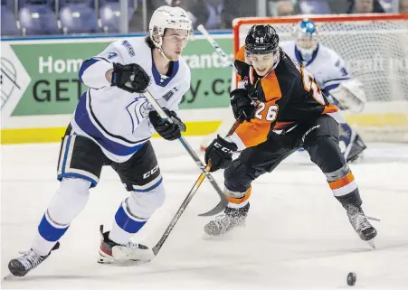  ?? DARREN STONE, TIMES COLONIST ?? Justin Kipkie leads the Royals in Portland on Friday night for Game 1 of the WHL playoffs.