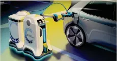  ??  ?? Power Bank
mobile. Vw sta sviluppand­o robot che, equipaggia­ti con accumulato­ri, caricheran­no le auto elettriche nei parcheggi spostandos­i in autonomia grazie a sensori, scanner laser e videocamer­e