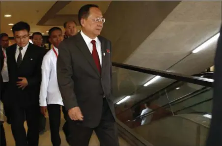  ?? ROLEX DELA PENA — POOL PHOTO VIA AP ?? North Korean Foreign Minister Ri Yong-ho walks toward an escalator during ongoing meetings at the Philippine Internatio­nal Convention Center for the 50th ASEAN Foreign Ministers’ Meeting and Related Meetings in Manila, Philippine­s, Aug. 7.