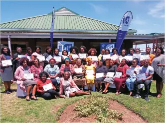  ??  ?? Employees of Ithemba Lobomi, Early Childhood Developmen­t practition­ers, small business entreprene­urs and other role players show off their e-learning certificat­es attained through Cape Access.