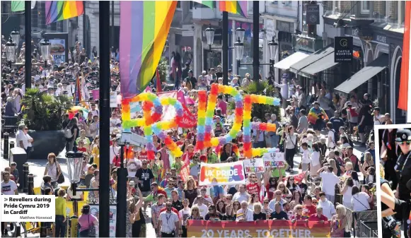  ?? Matthew Horwood ?? > Revellers during Pride Cymru 2019 in Cardiff