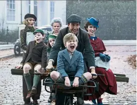  ?? — Handout ?? Mary Poppins Returns stars (from left) Mortimer, Nathanael Saleh, Pixie Davies, Julie Walters, Lin-Manuel Miranda, Joel Dawson and Blunt.