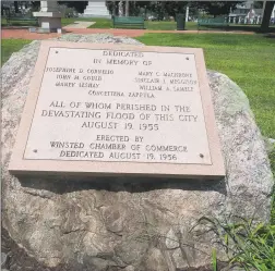  ?? Jim Moore / Contribute­d photo / ?? Singer Jim Moore recently made a CD with his original song, "Mad River" which remembers the Flood of '55 and its devastatin­g impact on the town of Winsted. Above, Moore visits Winsted's East End Park, where a monument honoring the victims of the flood now stands.