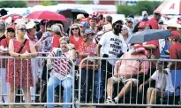  ?? ROSS D. FRANKLIN/ASSOCIATED PRESS ?? Supporters of former President Donald Trump wait in line before Trump was set to speak at a rally Friday in Prescott, Ariz.