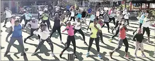  ?? (Pic: Gcina Dlamini) ?? Members of the public sweaing it out during the Kardio Axis and First Fitness Masters Winter Brace mini aerobathon held at Solani’s yesterday.