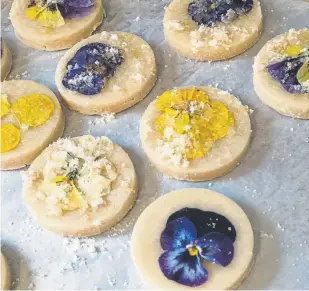  ?? Kelly McGeehan; provided by Honeycombe ?? These shortbread cookies use edible viola and citrus rose sugar.