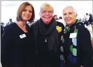  ??  ?? Barbara Silvis, of Central Falls, center, a retired vice president/engineerin­g at FM Global after a 34-year career, and longtime community volunteer, is joined by friends Cortney Nicolato, president and CEO, United Way, left, and Roberta Butler, senior vice president, FM Global, right.