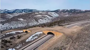  ?? COURTESY THEODORE ROOSEVELT CONSERVATI­ON PARTNERSHI­P ?? The highway wildlife overpass on Interstate 80 in Elko, Nev. New Mexico’s final Wildlife Corridors Action Plan highlights 10 wildlife-vehicle collision hotspots.