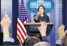  ?? Chip Somodevill­a Getty Images ?? PRESS SECRETARY Sarah Huckabee Sanders said, “Sen. Franken has admitted wrongdoing and the president hasn’t; that’s a very clear distinctio­n.”