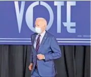  ?? (AFP) ?? Democratic Presidenti­al candidate and former vice president Joe Biden arrives at a voter mobilisati­on event, in Cincinnati on Monday