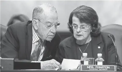  ??  ?? Sens. Chuck Grassley, R-Iowa, and Dianne Feinstein, D-Calif., introduced separate bills aimed at preventing foreign meddling in U.S. elections. CHIP SOMODEVILL­A/ GETTY IMAGES