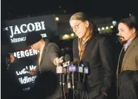  ?? Tyler Sizemore / Hearst Connecticu­t Media ?? Fotis Dulos' attorney Norm Pattis, left, speaks beside attorney Kevin Smith during a newsconfer­ence after Dulos' death at 5:32 p.m. Thursday at Jacobi Medical Center in Bronx, N.Y.