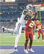  ?? RON JENKINS/ASSOCIATED PRESS FILE PHOTO ?? Cowboys wide receiver Dez Bryant catches a touchdown in November. The Cowboys released Bryant, deciding salary cap relief with the star receiver’s declining production outweighs the risk of him returning to All-Pro form with another team.