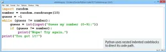  ??  ?? Python uses nested indented codeblocks to direct its code path.